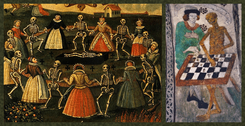 Bir Danse Macabre eseri ve Albertus Pictor’a ait satranç oynayan ölüm tablosu.